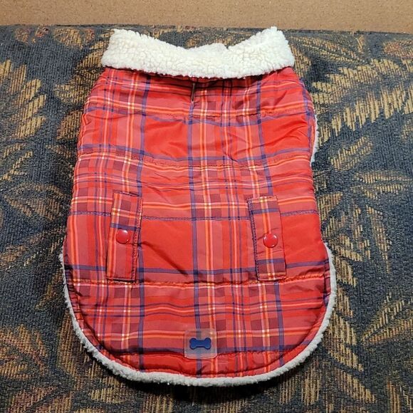 Wag-A-Tude Red Plaid Lined Dog Jacket- Size M - Picture 1 of 7